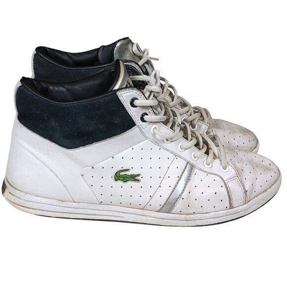 Lacoste Shoes Mens 9.5 High Top Sneakers Lace Up Leather Upper Retro Streetwear - Picture 1 of 14